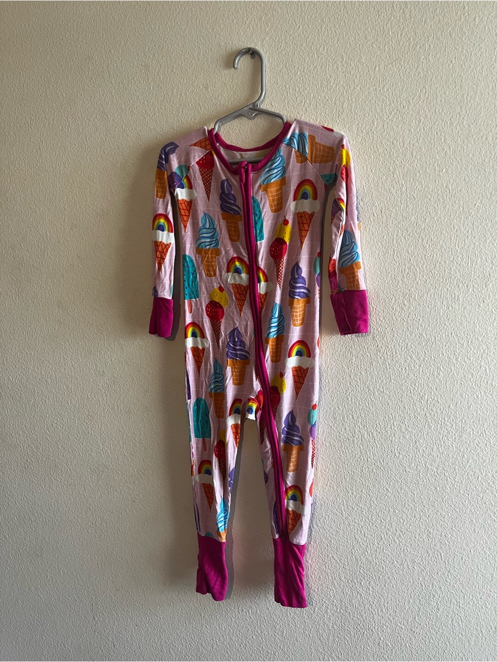 Little Sleepies 18-24 mon Pink Ice Cream & Rainbow Print Kids Footie Pajamas